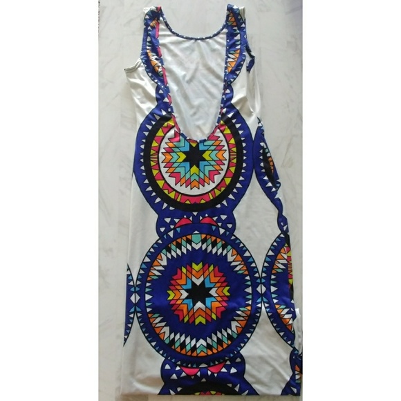 Tropical long bodycon maxi open back dress - Picture 2 of 3